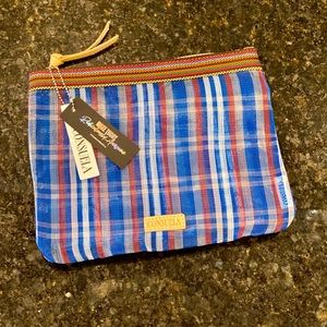 Consuela’s Large Slim Zip Mesh Pouch - Red, White & Blue Plaid - Natalia